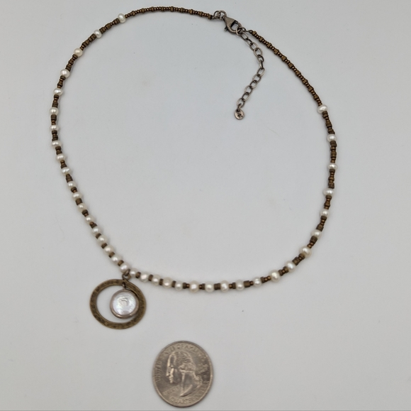 Beautiful SILPADA Pearl Brass Sterling Silver "Go Coastal" Necklace 16" To 18" - Picture 7 of 10